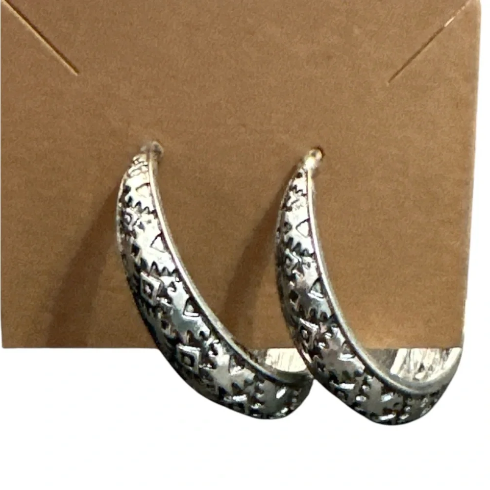 Silver Patterned Hoop Earrings - Women Jewelry